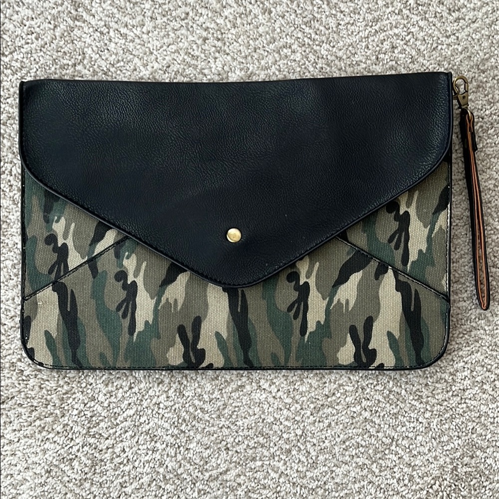 Oversized Camouflage and Black Envelope Clutch